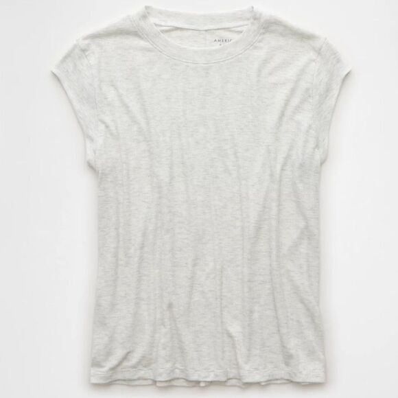 AE XL Light Heather Gray Ribbed Soft Crewneck Cap Short Sleeve Sexy Muscle Tee - Picture 5 of 12